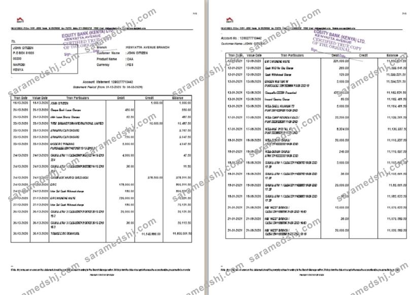 Kenya Equity bank account st 5 pages